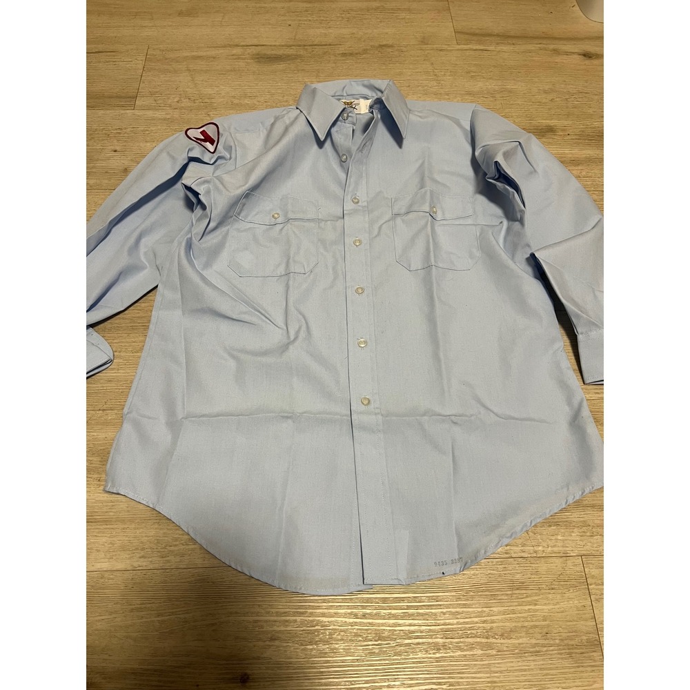 MBTA Mens Uniform Work Shirt Blue‎ 16 32/33 Sz L Massachusetts Bay Transit BOD